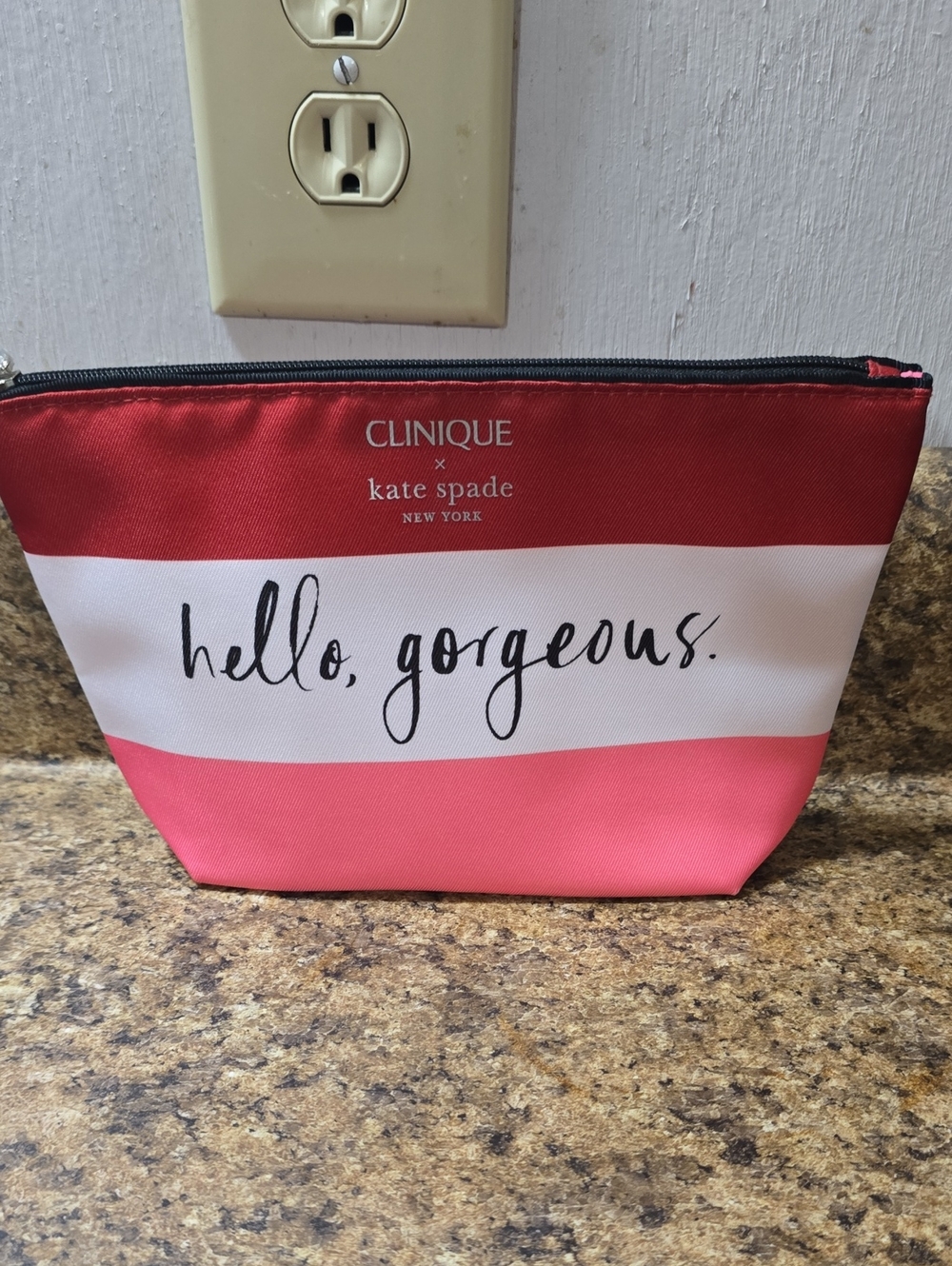 Clinique kate spade Red White Pink Striped 'hello, gorgeous.' Cosmetic Pouch